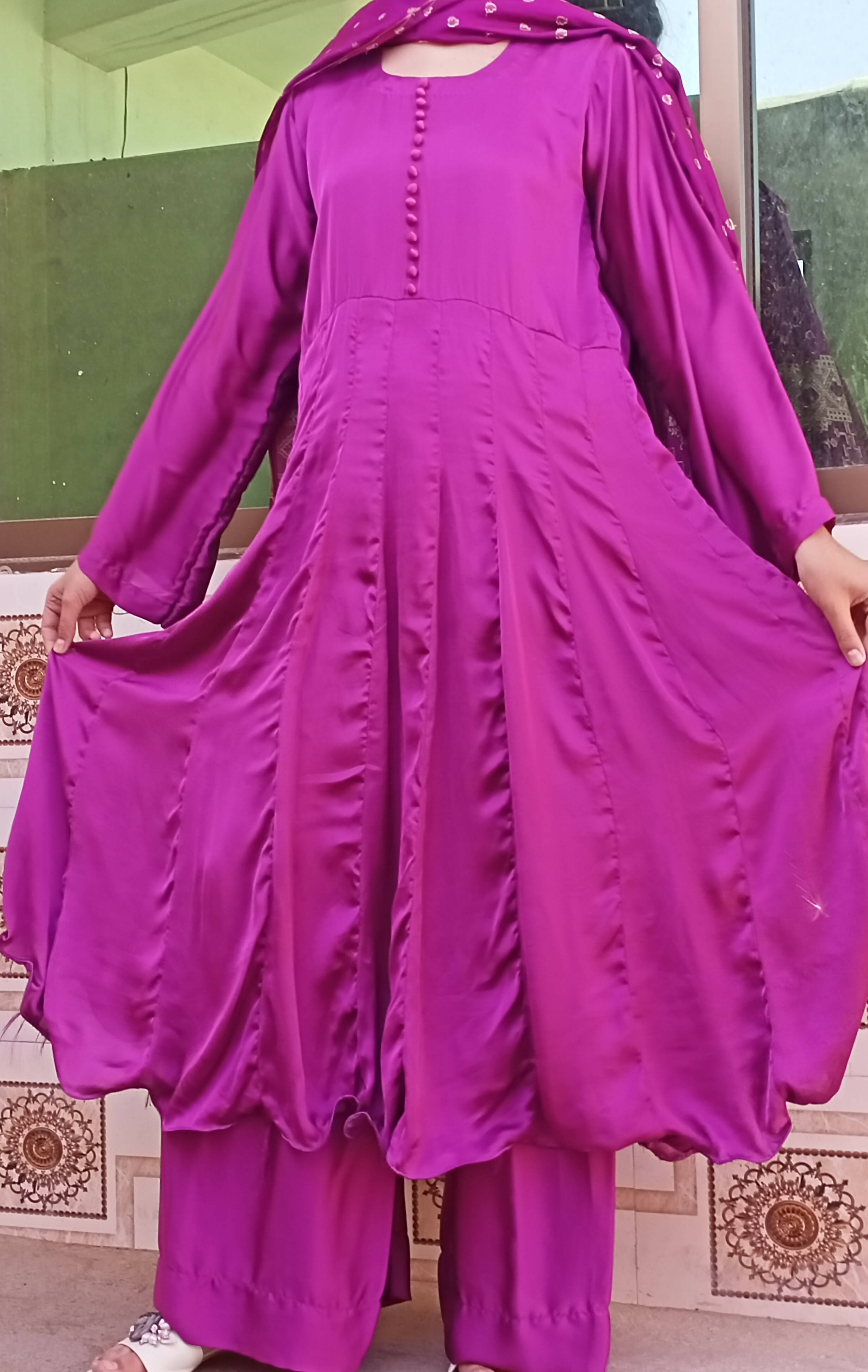 Purple silk frock and trouser with banarasi duppata/3 piece/women/worn once