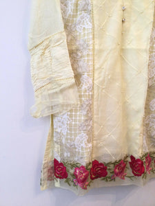 Threads and motifs | Light Yellow shirt (Small) | Women Branded Kurta | Preloved