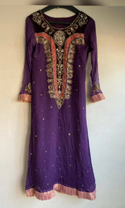 Pure chiffon Purple shirt with pink sharara | Women Formals | Preloved