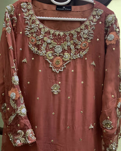 Peach fancy 3 Pc Suit (Size: M ) | Women Formals | Worn Once