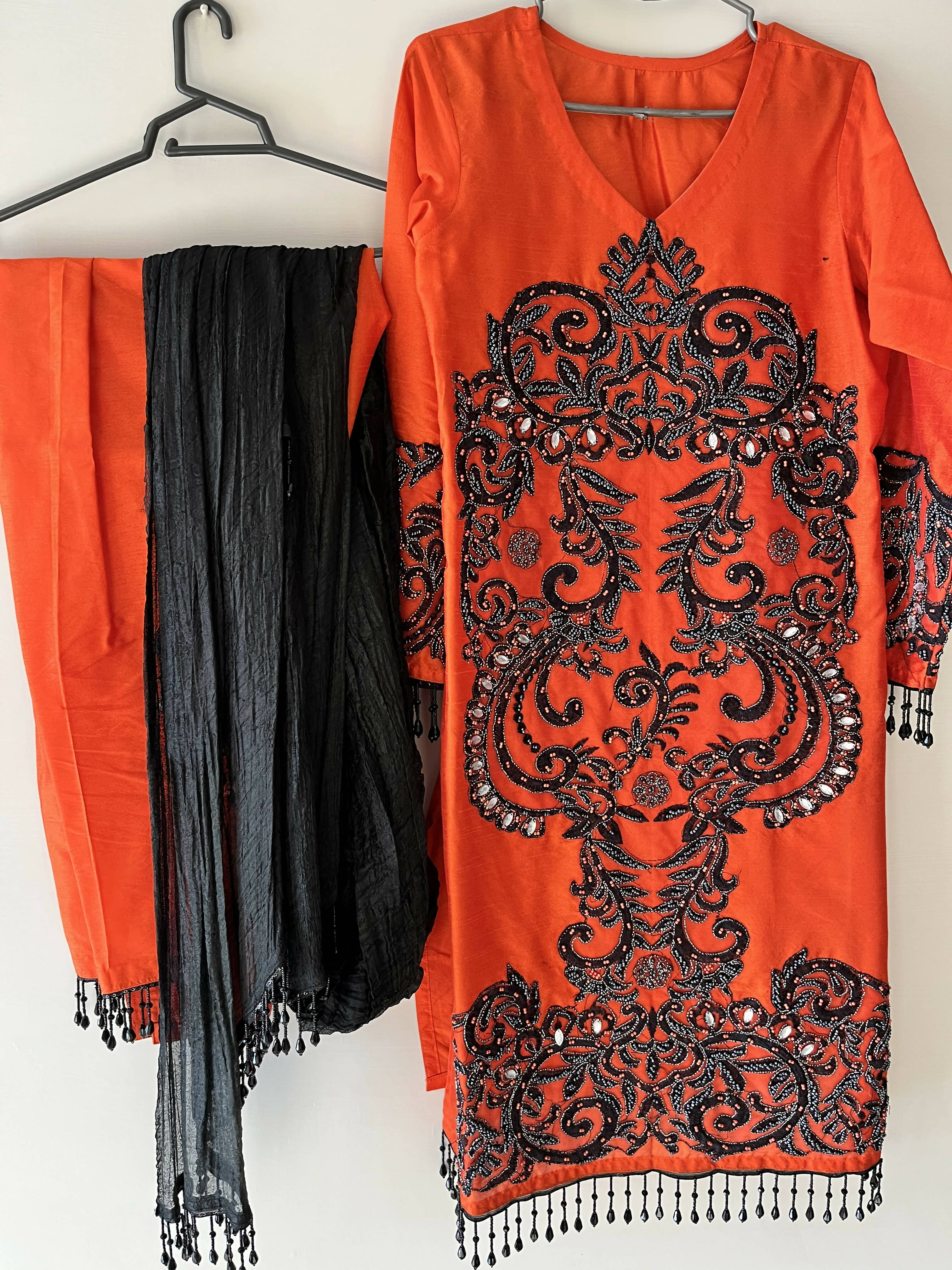 Orange and black Fancy embroidered suit | Women Formals | Preloved