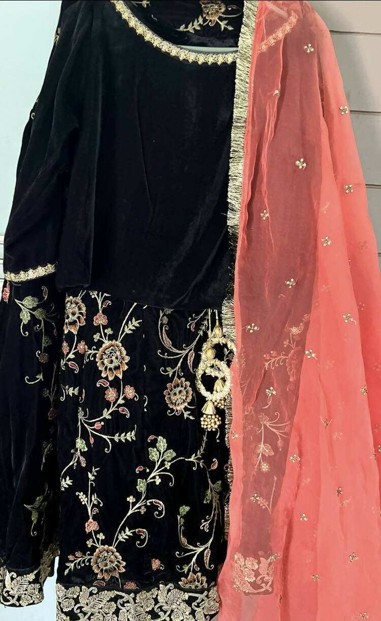 Stunning Velvet Black Lehanga | Women Locally Made Formals | Medium | Worn Once