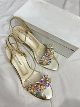 Beautiful Golden Crystal Heels | Women Shoes | Size: 38 |Preloved