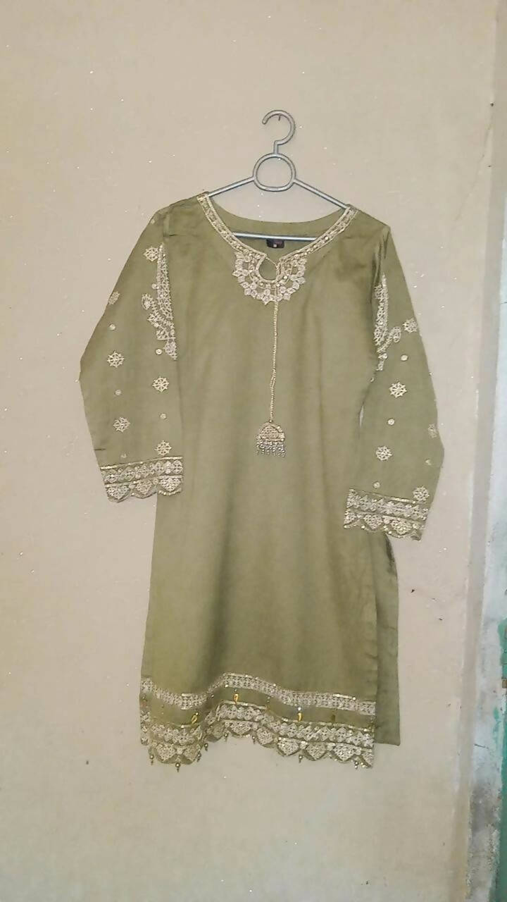 Khaddi | Green net kurta shalwar dupatta (Medium) | Women Branded Kurta | Worn Once
