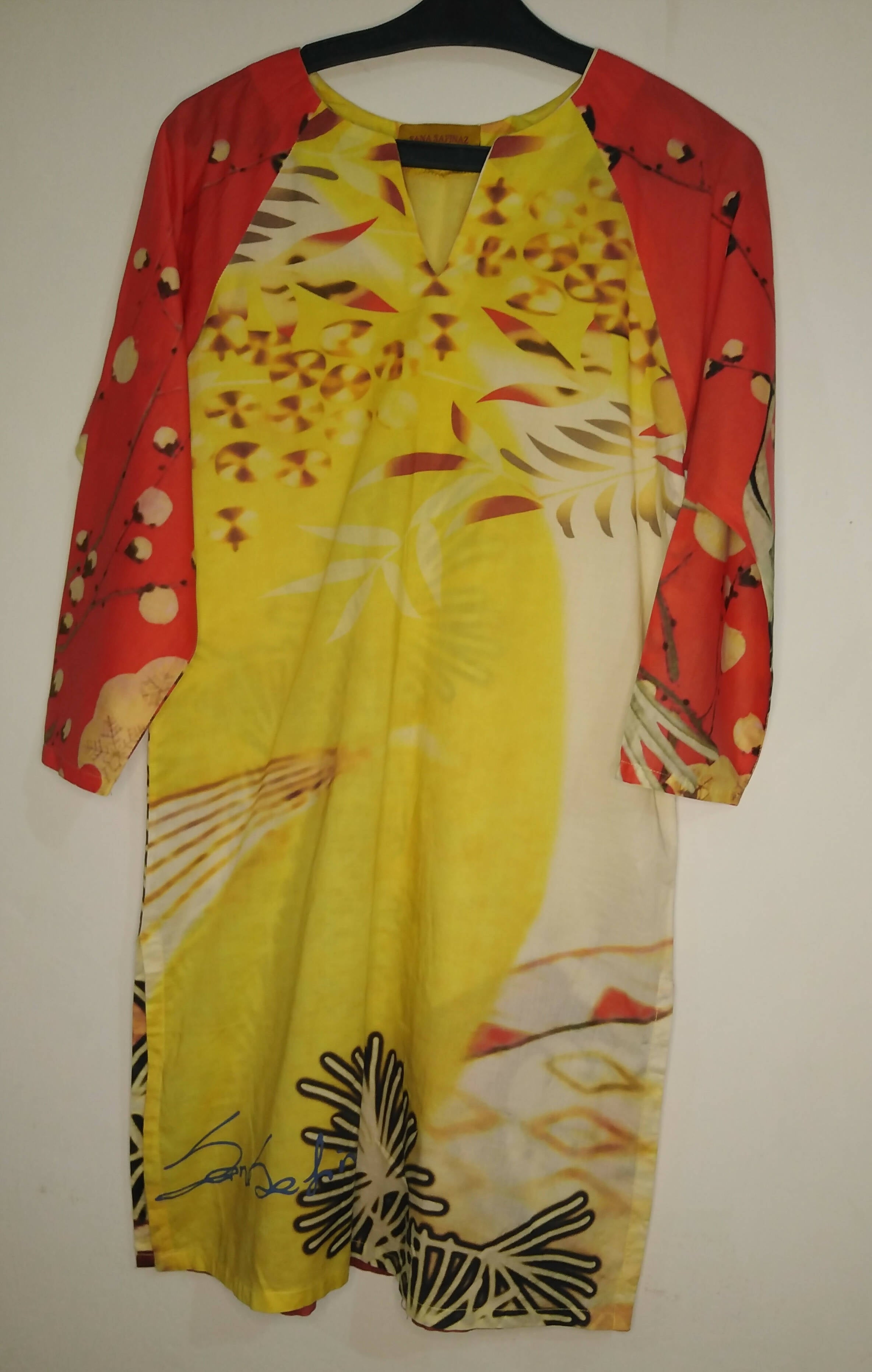 Sana Safinaz | Signature Lawn Yellow Printed Kurta | Women Branded Kurta | Small | Preloved