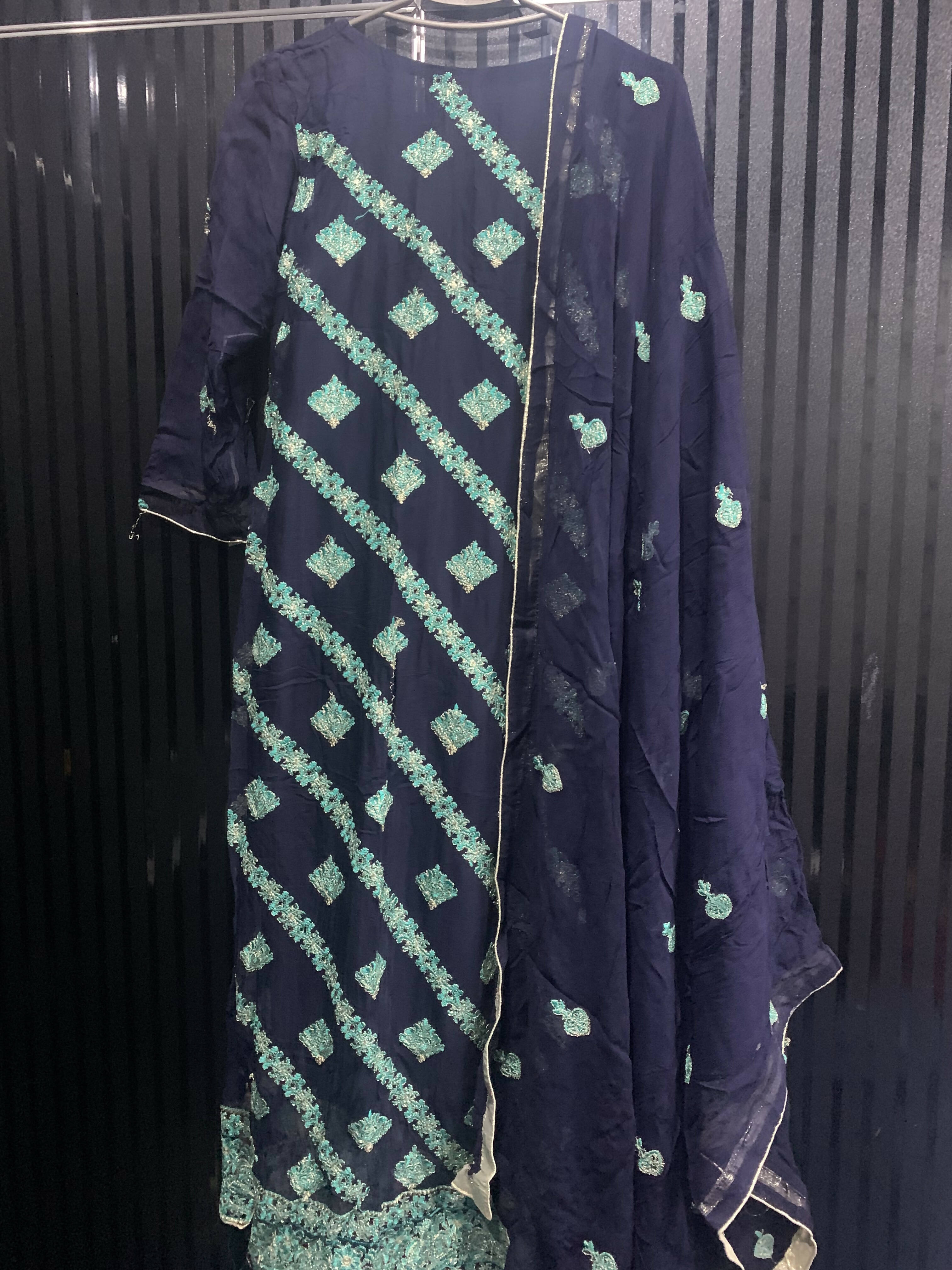 Blue and Sea green Shalwar kameez (Size: XL) | Women Kurta | Worn Once