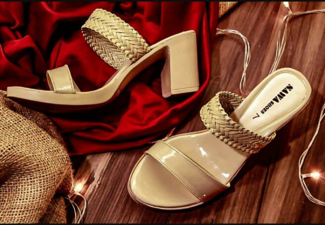 Sawa | Gold Beige Heels Sandals | Women Shoes | Worn Once