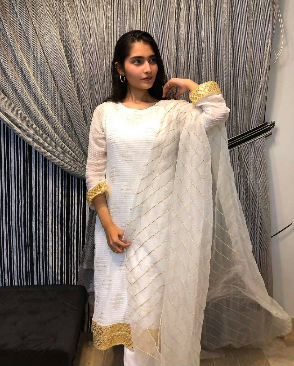 Beautiful Long white Kurta | Women Locally Made Formals | Medium | New