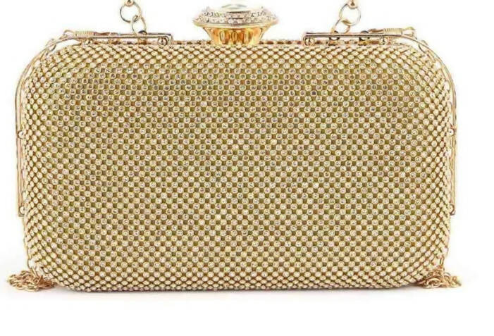 Golden Clutch with Long Chain | Women Bags | Small | New