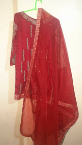 Beautiful Red Embroidered 3 Pc Suit | Women Locally Made Formals | Medium | Wore Once