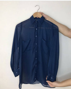 Blue Chiffon Shirt | Women Tops & Shirt | Preloved