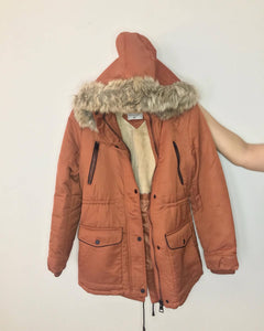 Mudo Turkey | Rust Winter Zip-front Detachable Hooded Coat Multi-Pocket Parka | Women Sweaters & Jackets | Worn Once