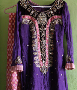 Pure chiffon Purple shirt with pink sharara | Women Formals | Preloved