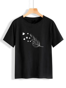 Fashion Holic | Leaf Printed (ALL SIZES) | Half Sleeves T-Shirt | Women Tops and Shirt | New