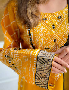 Yellow Chunri Silk 3pc | Women Kurta | Brand New