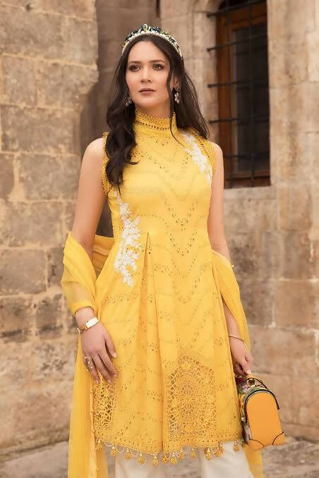 Maria B | Beautiful Yellow 3 Pc Suit | Women Branded Formals | Large | Worn Once