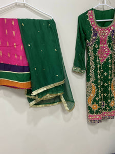 Green 3 piece gota suit kameez, dupatta, flapper | Women Formals | Worn Once