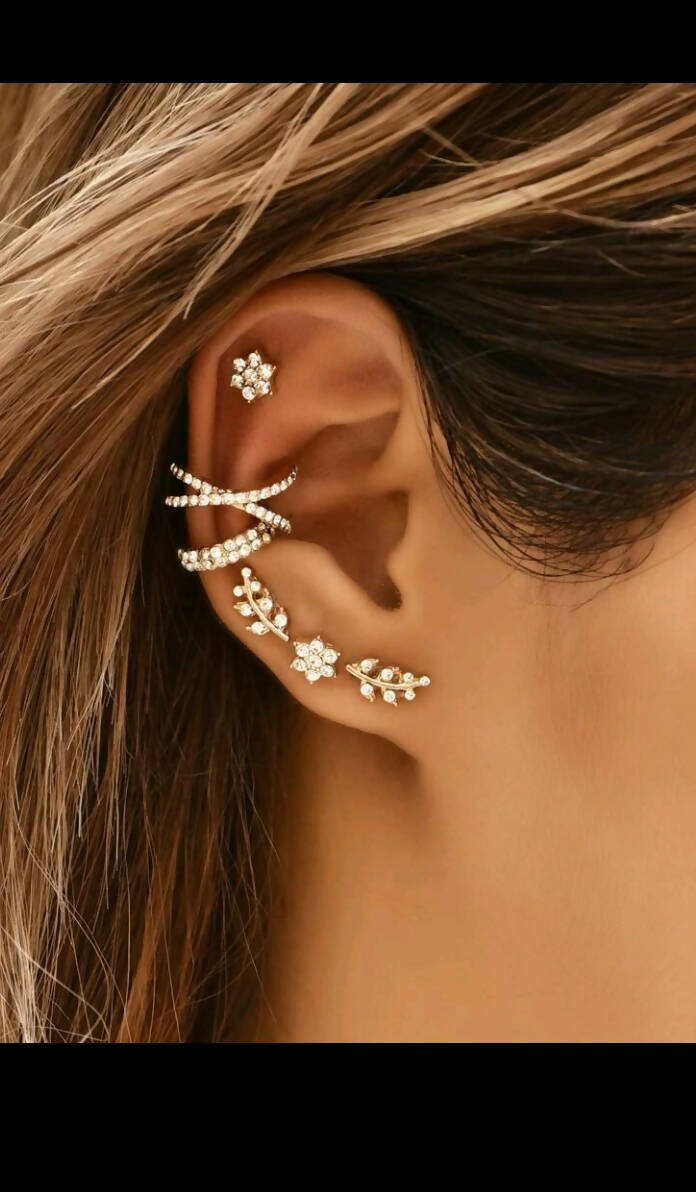SHEIN |4 Pcs Rhinestone Decor Stud Earring & 2pcs Ear Cuff | Women Jewelry | Brand New