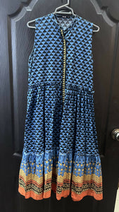 Khaadi | Blue Long Gown Sleeveless | Women Branded Kurta | Small | Preloved