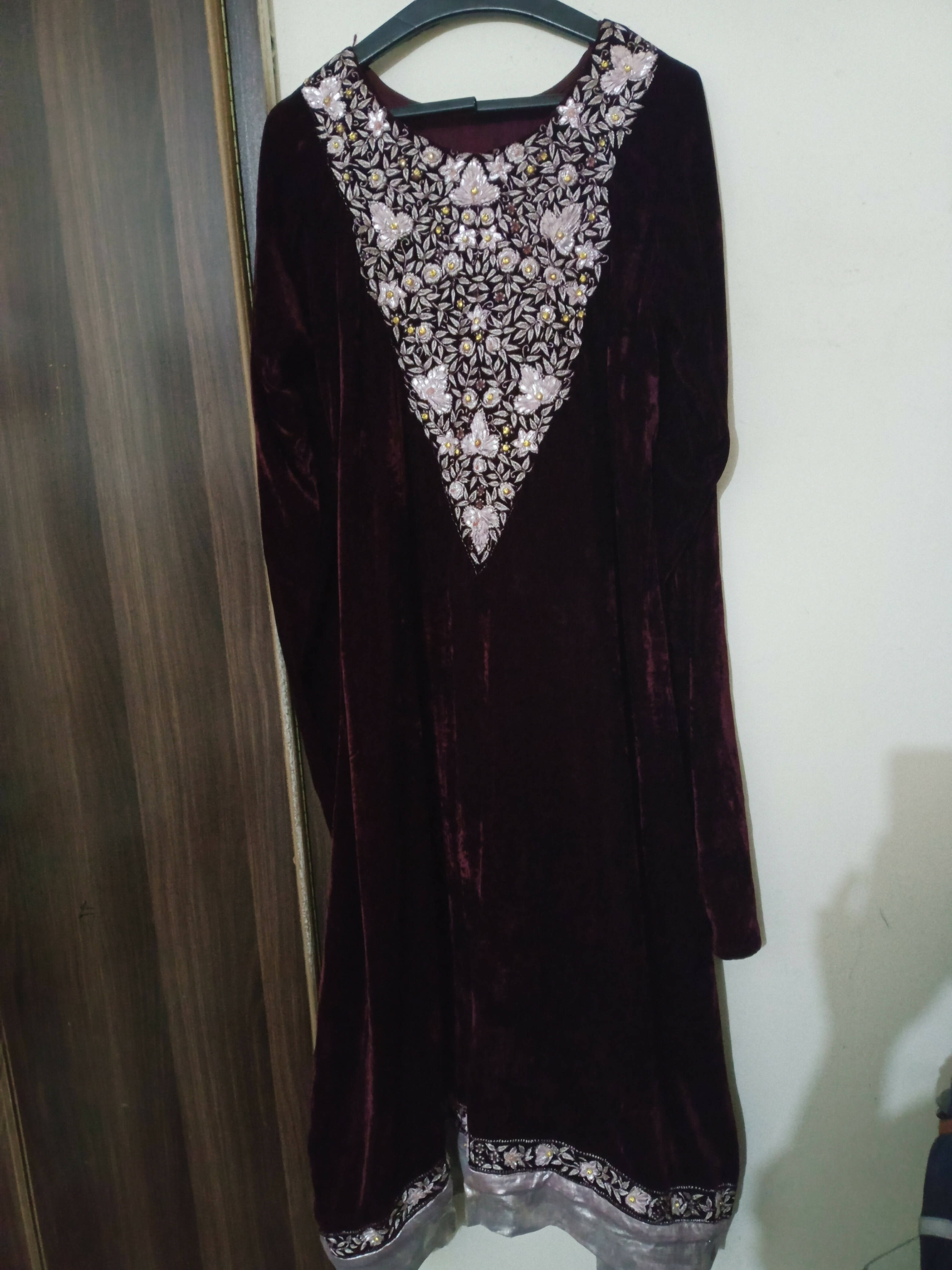 Stylish Maroon Velvet Suit | Women Froks & Maxis| Large | Worn Once