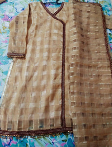 Golden Fancy Kurta & Dupatta | Women Locally Made Kurta | Small | Preloved