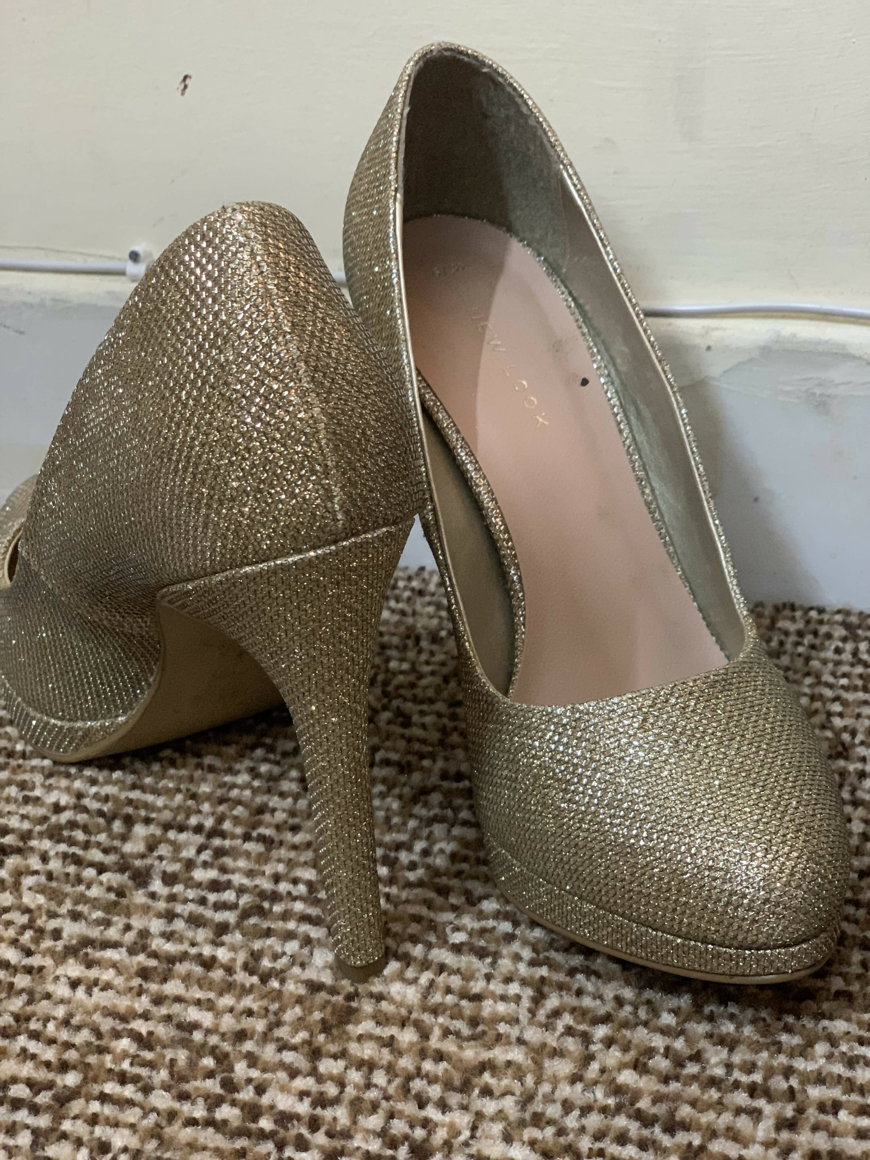 Gold glitter shop heels new look