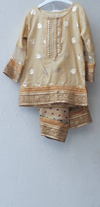 Golden Dotted Print Shalwar Kameez (Size: XS) | Girls Shalwar Kameez | New