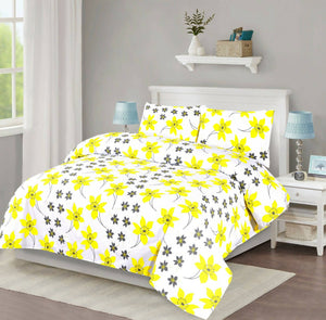 Yellow Flower 3 Pcs Poly Cotton Bedding Set | For Your Home | Brand New