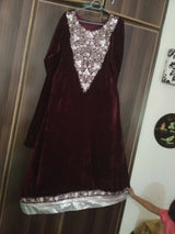 Stylish Maroon Velvet Suit | Women Frocks & Maxis| Large | Worn Once