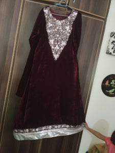 Stylish Maroon Velvet Suit | Women Froks & Maxis| Large | Worn Once