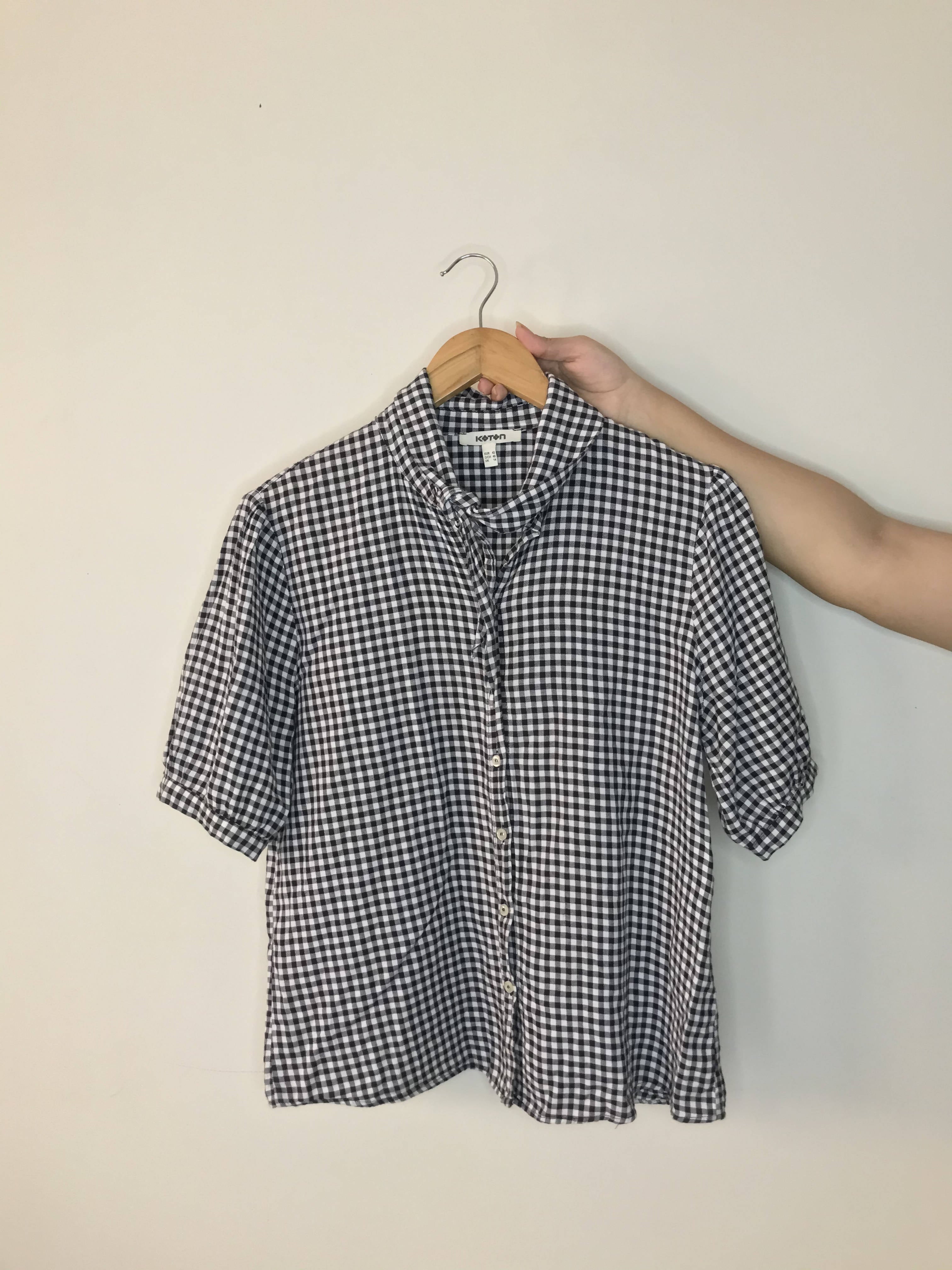 Koton | Black Button Up Checkered Shirt | Women Tops & Shirts | Preloved