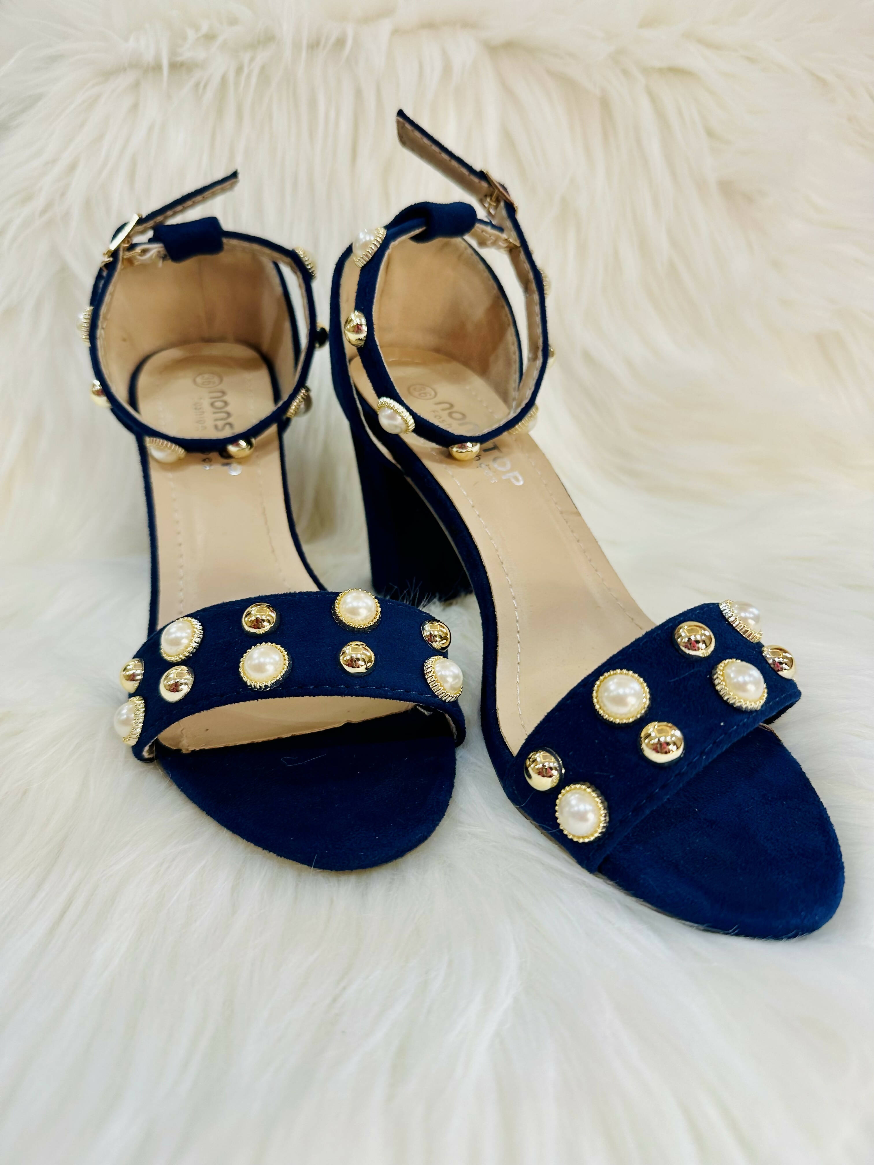 Navy Blue Block Heels | Women Shoes | Size: 36 | New