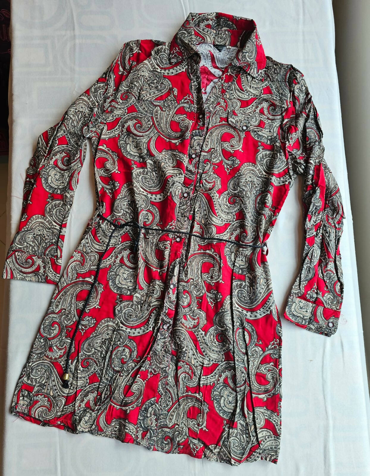 Printed Red Tunic | Women Locally Made Kurta | Large | Worn Once