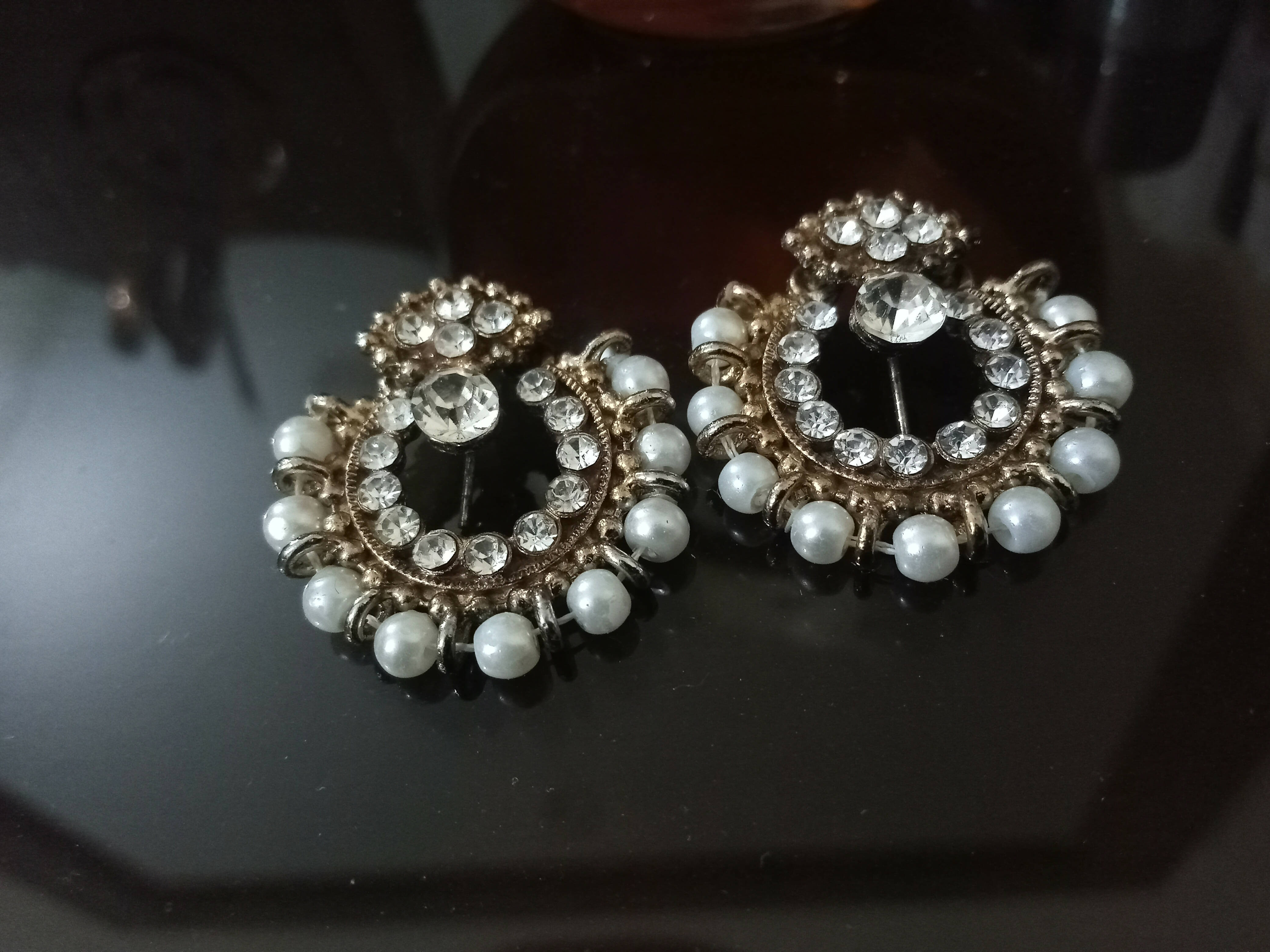 Artificial jewellery with some touch of gold and pearls | Earrings | Jewelry | Worn Once