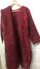 Maroon Embroidered Suit | Women Locally Made Formals | Medium | Worn Once
