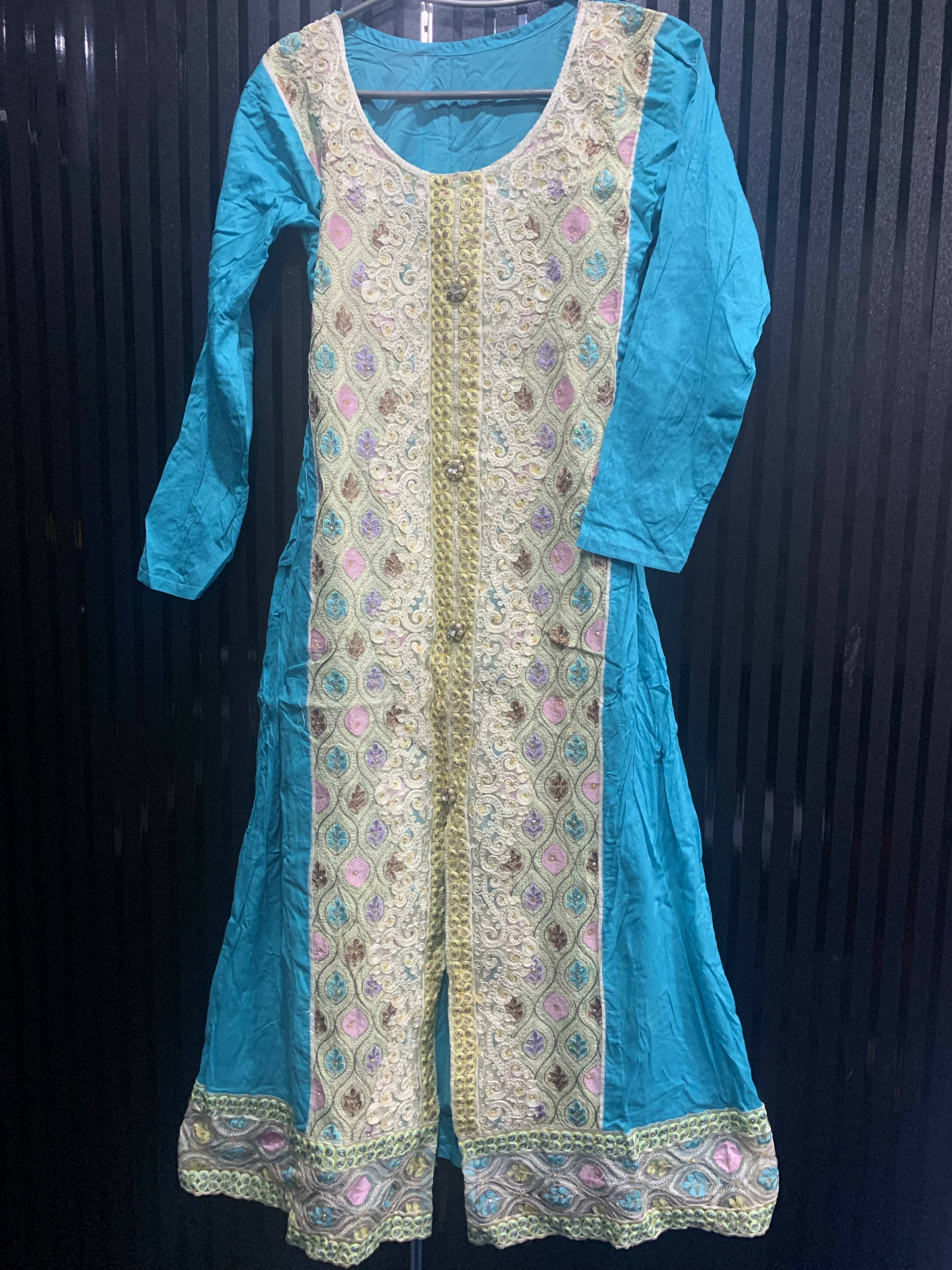 3Pc Sky blue Embroidered Frock (size: M) | Women Formals| Worn Once.