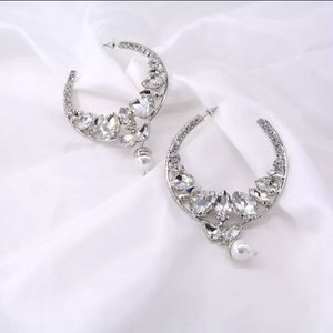 Circle Crystal Drop Pearl Earrings Hoops | Jewelry Fashion Earrings | New