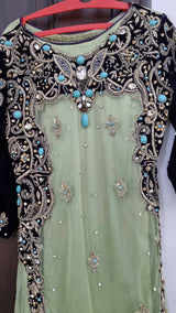 Pista green and dark purple long frock | Women Frocks & Maxis | Small | Preloved