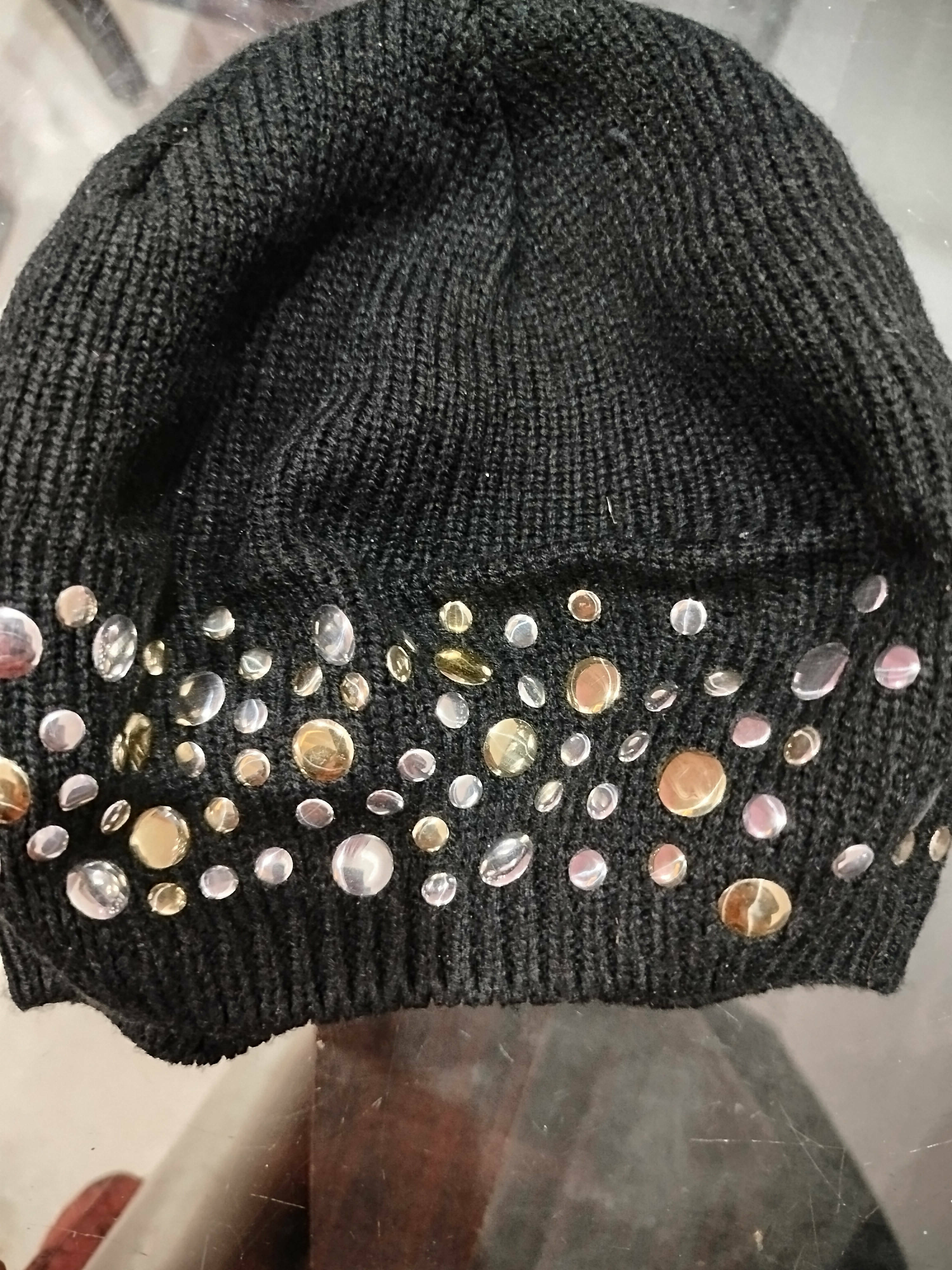 Black Cap with Pearls | Kids Winter | Size: 1-2 Yr Baby | New