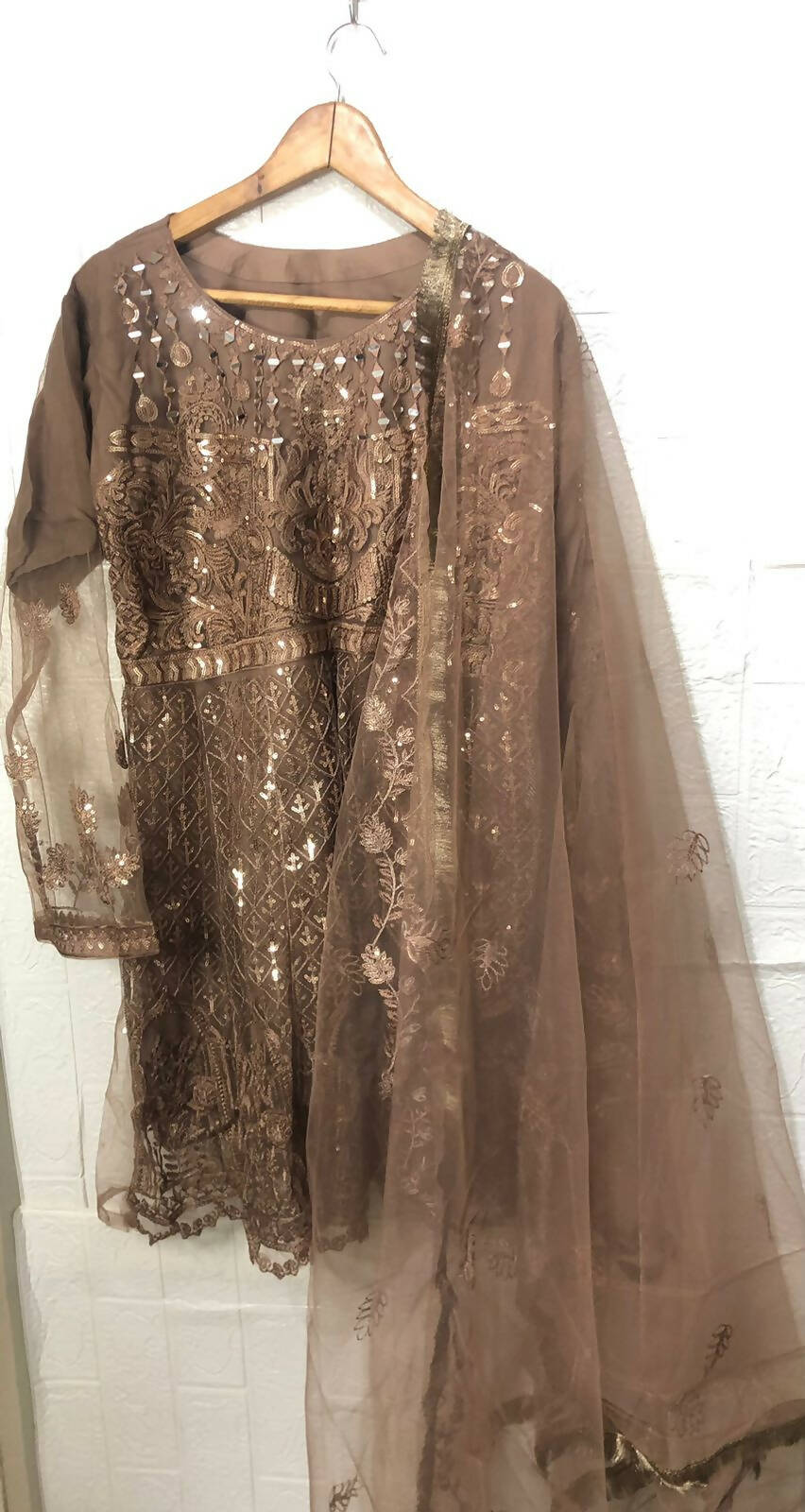 Brown Sitara & Mirror work Suit | Women Locally Made Formals | Medium | Worn Once