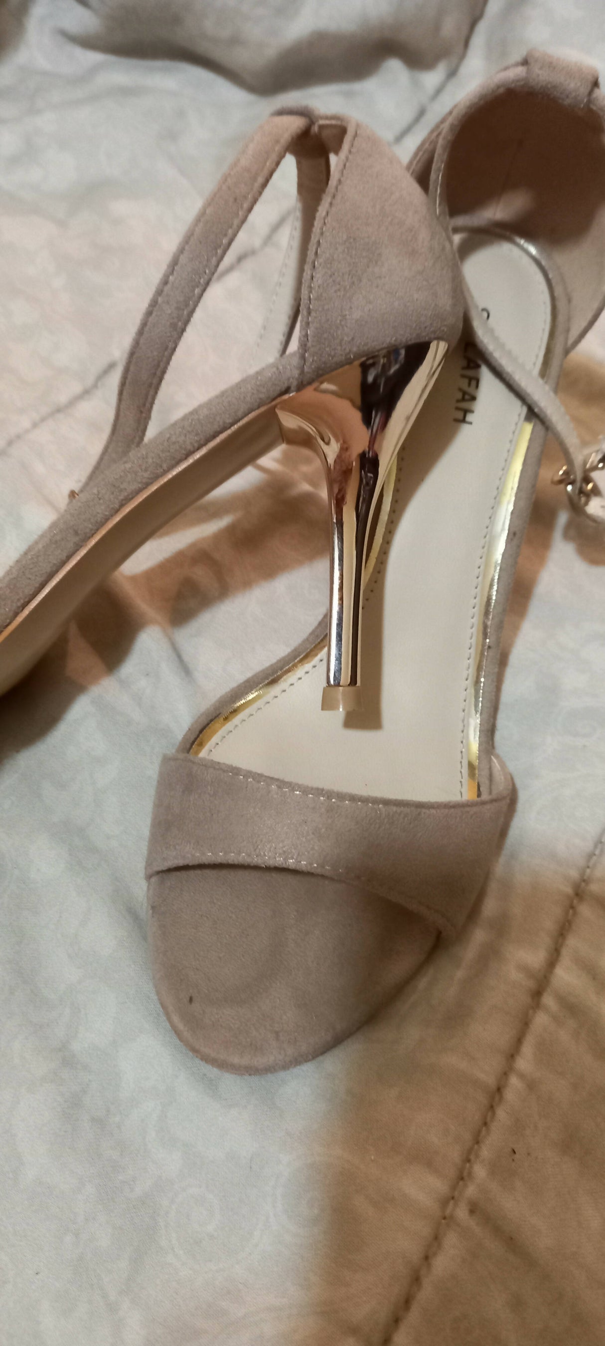 Sulafah | Beige Pencil Heel Formal Sandal | Women Shoes | Size: 10 | Worn Once