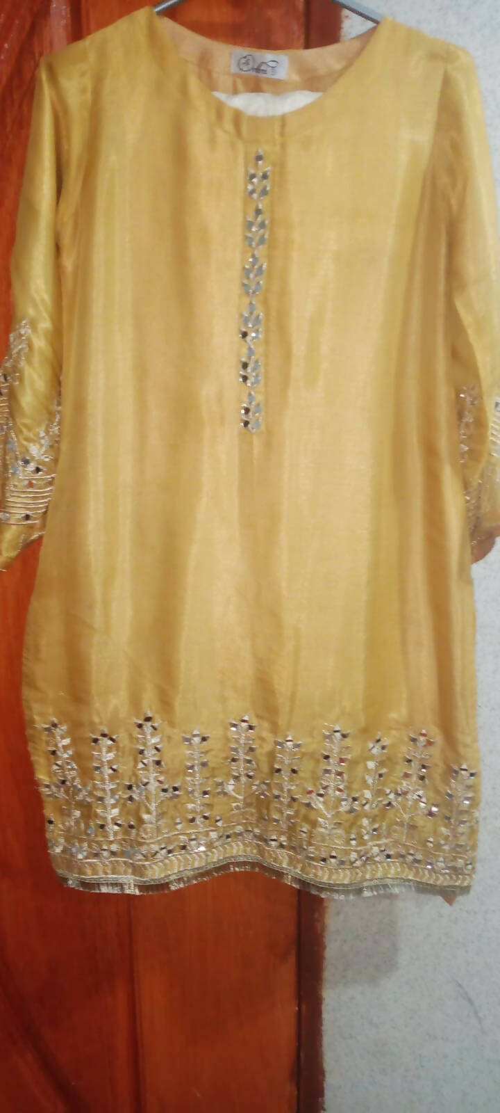 ORHNI | Beautiful Mustard Shiny 3 Pc Dress | Women Formals | Small | Worn Once