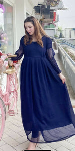 Navy Blue Chiffon Max (Size: M)i | WOmen Frocks & Maxis | New