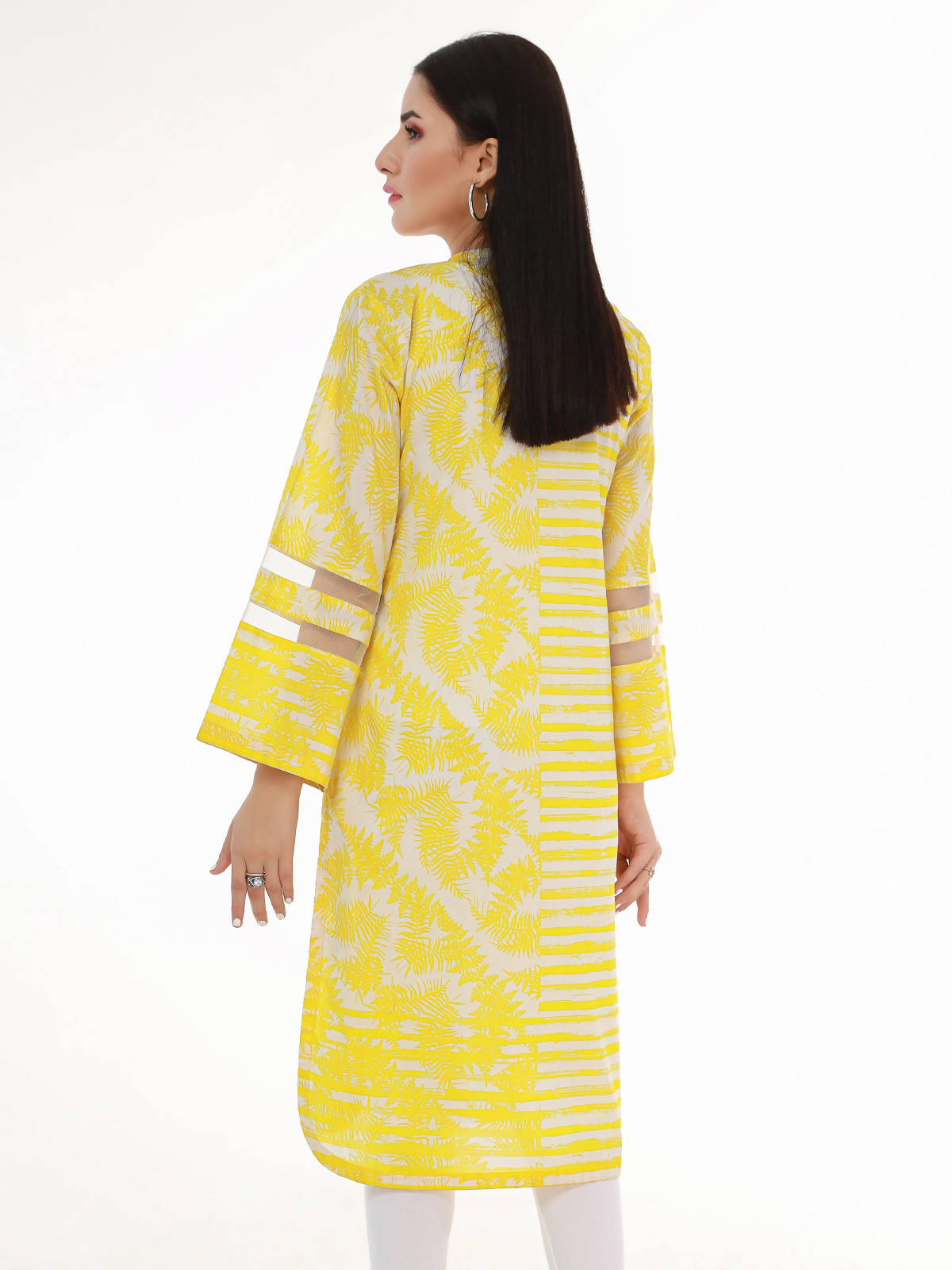 Edenrobe | Yellow lawn embroidered kurti with dupatta | Women Branded Kurta | Brand New