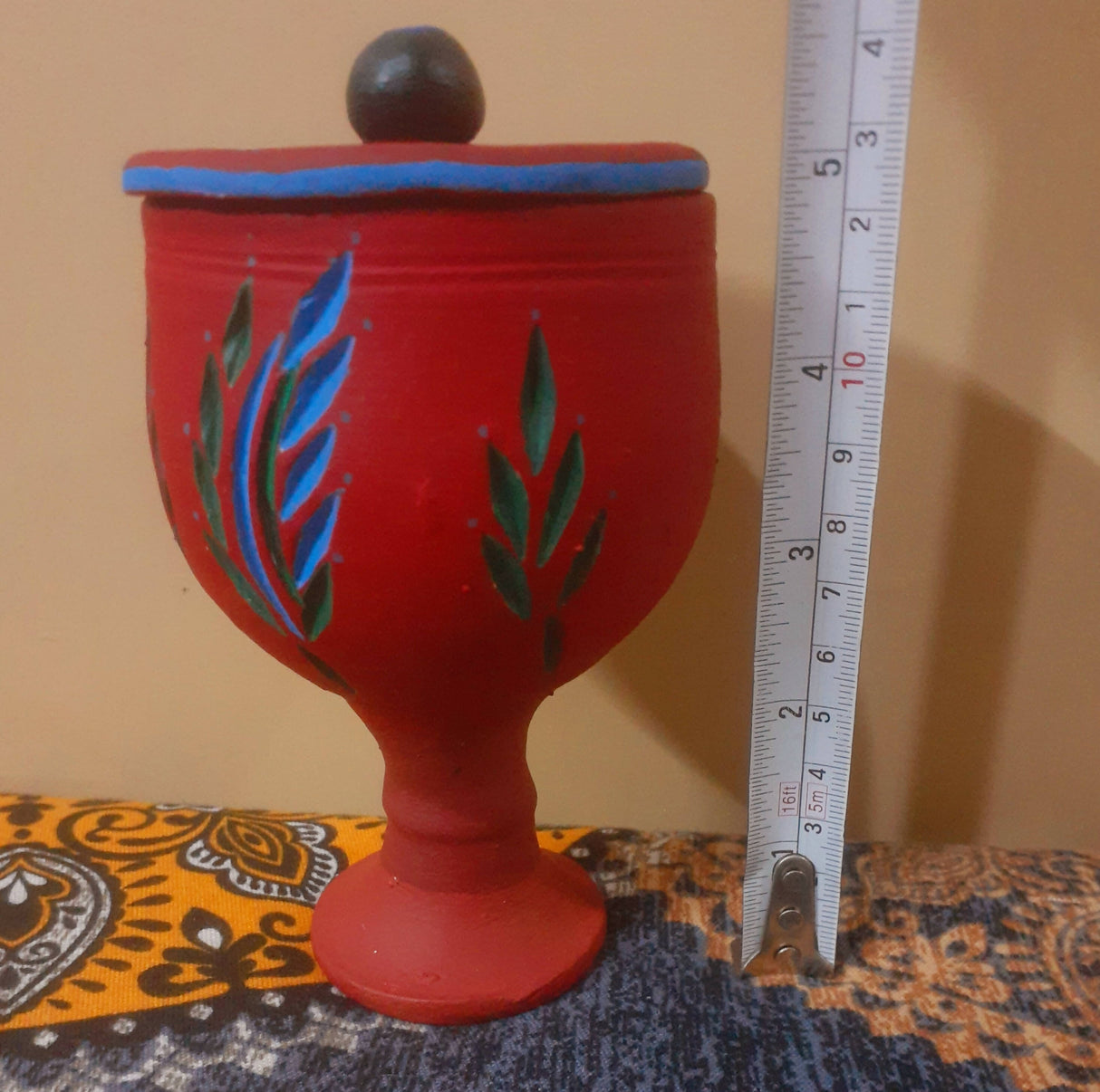 Clay Glass | Handmade Painted Glass with lid | For Your Home | Home & Decor | Size: 5 x 3 x 3 |New