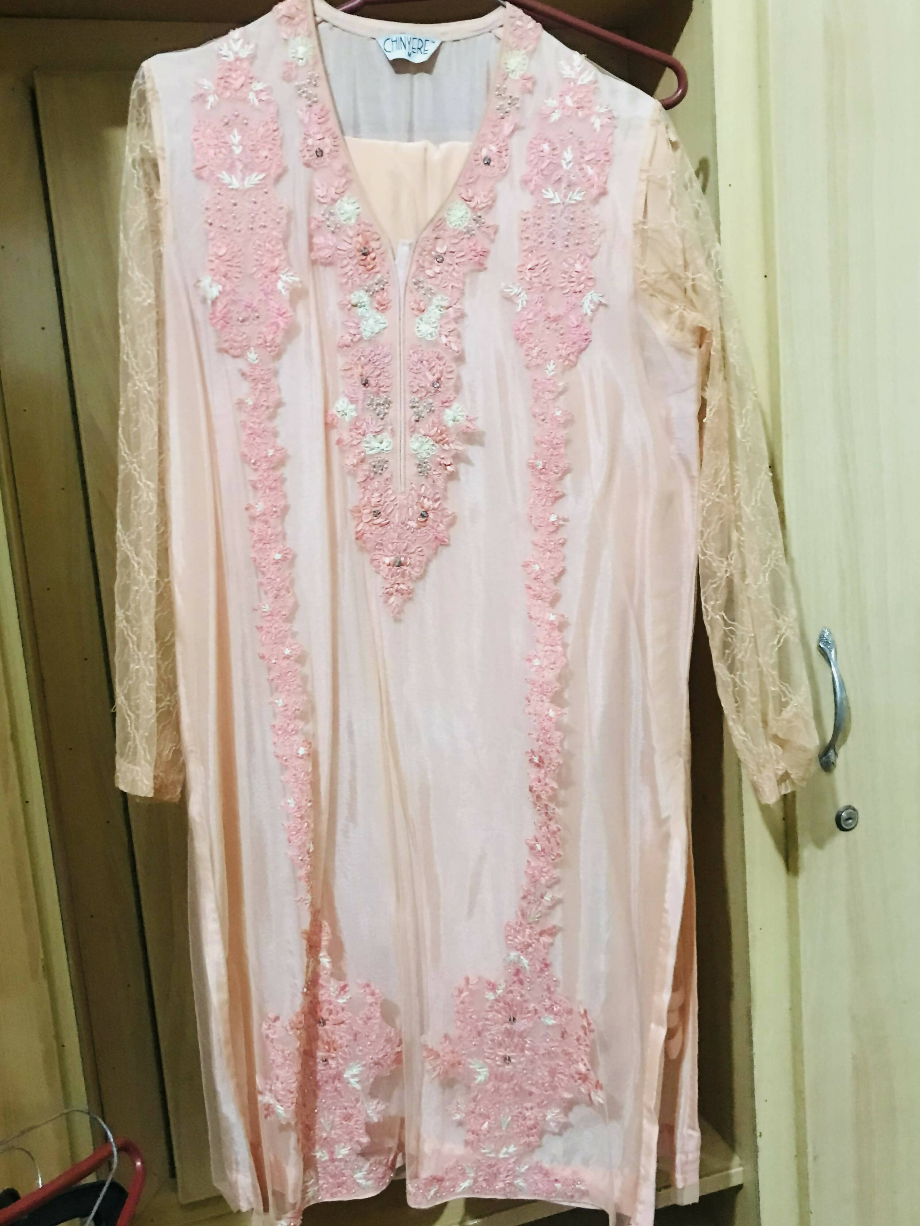 Chinyere | Peach Net Suit | Women Branded Formals | Medium | Worn Once