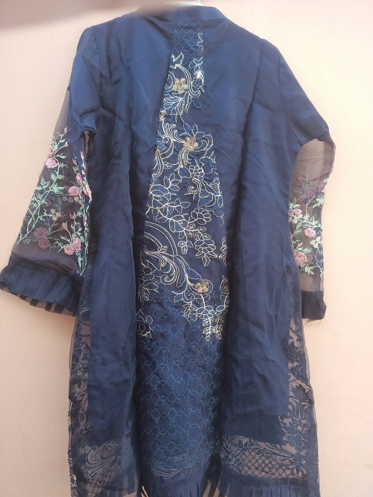 Blue Tissue Embroidered 3 pc Suit | Women Locally Made Kurta | Medium | New