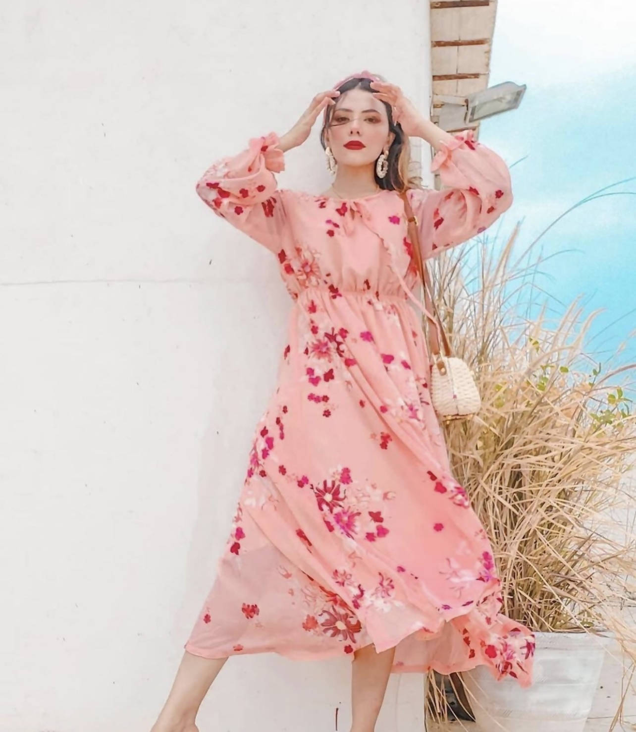 Light pink floral chiffon frock | Dress | New