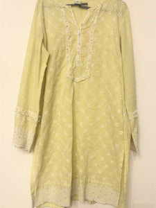 Kayseriya | Lawn Embroidered Lime Yellow Kurta | Women Branded Kurta |Small |Worn Once