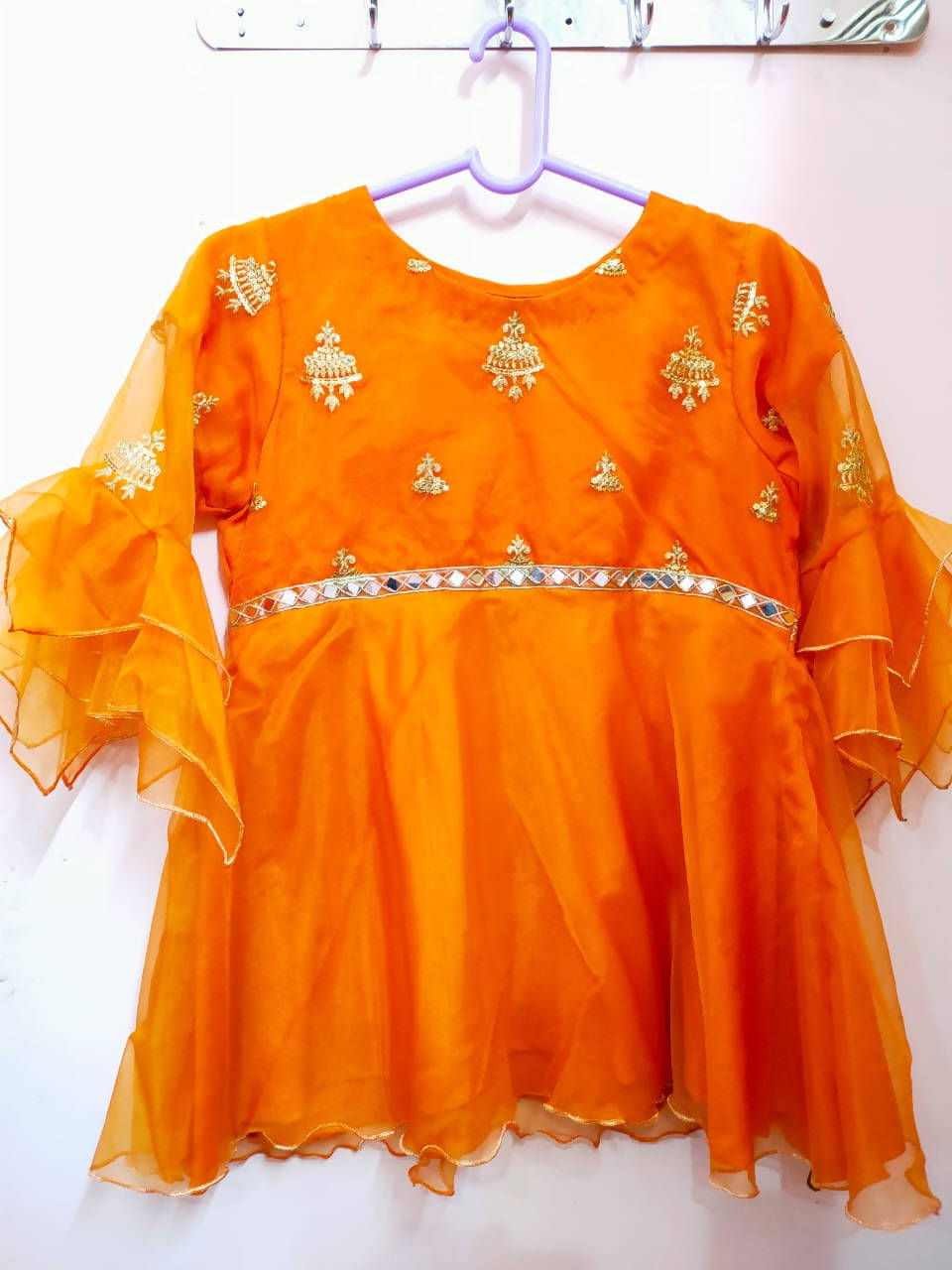 Orange embroidered Shirt with net dupatta | Women Formals |Size: Small to Medium| New